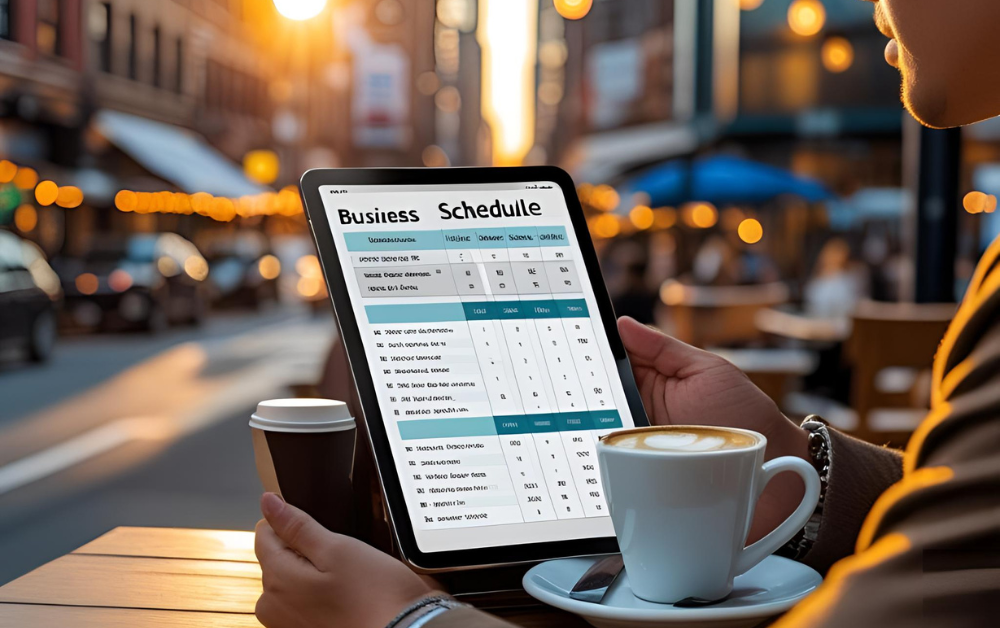 person looking at business schedule